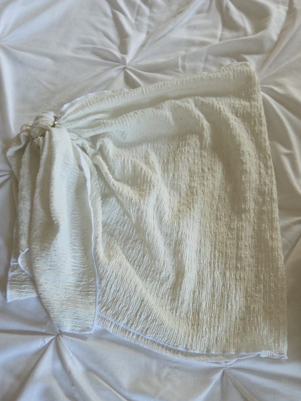White Textured Tie-Side Skirt